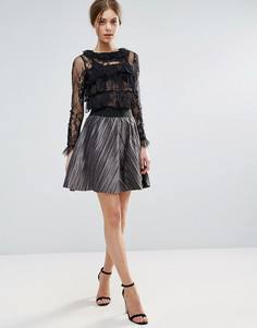 Плиссированная мини-юбка Y.A.S Velvene - Серебряный