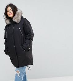 Парка с искусственным мехом и леопардовым принтом на подкладке ASOS CURVE - Черный