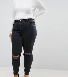 Черные рваные джинсы скинни с завышенной талией ASOS CURVE - Черный