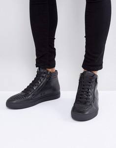 Черные кожаные высокие кроссовки на молнии и шнуровке HUGO by Hugo Boss - Черный