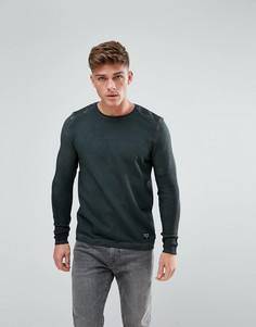 Свитшот с рукавами в рубчик и маслянистым эффектом Solid - Черный !Solid