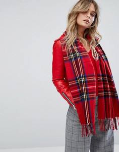 Шарф с принтом тартан и бахромой River Island - Красный