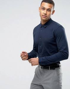 Трикотажная приталенная рубашка Threadbare Premium - Темно-синий
