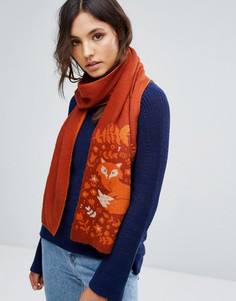 Жаккардовый шарф с лисой Alice Hannah - Рыжий