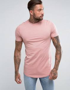 Длинная розовая футболка с асимметричным краем River Island - Розовый