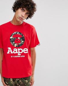 Красная футболка с большим логотипом AAPE By A Bathing Ape - Красный