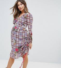 Платье миди с клетчатым и цветочным принтами ASOS Maternity - Мульти
