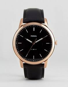 Часы с черным кожаным ремешком Fossil FS5376 Minimalist - Черный