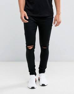 Черные супероблегающие джинсы с рваными коленками Sixth June - Черный