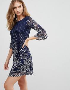 Платье с кружевной отделкой и принтом Uttam Boutique - Черный