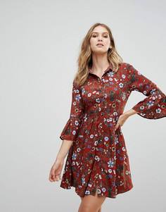 Короткое приталенное платье на пуговицах с цветочным принтом Uttam Boutique - Красный