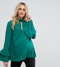 Блузка с рукавами клеш и вырезом ASOS Maternity - Зеленый
