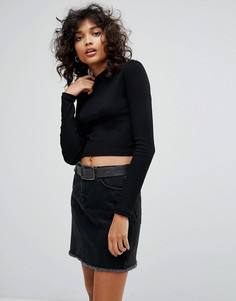 Кроп-топ в рубчик с длинными рукавами ASOS - Черный