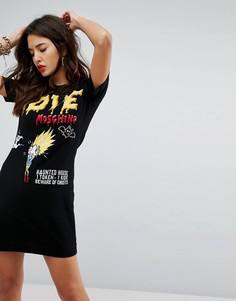 Трикотажное платье на Хэллоуин с принтом Love Moschino Oh The Horrors - Черный