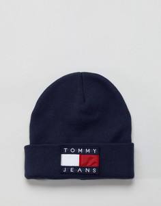 Темно-синяя шапка-бини с логотипом-флажком в стиле 90-х Tommy Jeans Capsule - Темно-синий