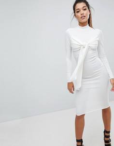 Платье миди в рубчик с завязкой Missguided Londunn - Белый