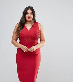 Облегающее платье с глубоким вырезом и кружевной аппликацией Little Mistress Plus - Красный