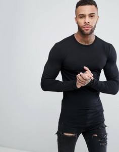 Черный длинный обтягивающий лонгслив с асимметричным краем ASOS - Черный