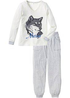 Пижама (цвет белой шерсти/светло-серый меланж) Bonprix