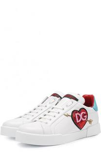 Кожаные кроссовки с декоративной отделкой Dolce &amp; Gabbana