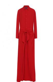 Однотонное шелковое платье-рубашка Ralph Lauren