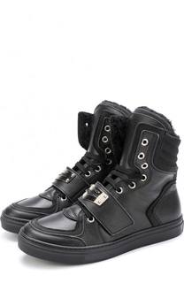 Высокие кожаные кеды с внутренней отделкой из овчины и застежками велькро Dsquared2