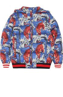 Пуховая куртка с принтом и капюшоном Gucci