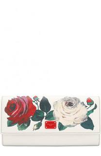 Кожаный кошелек с цветочным принтом и клапаном Dolce &amp; Gabbana