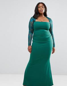 Платье макси с кружевными рукавами Goddiva Plus - Зеленый