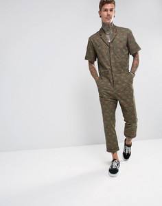 Комбинезон зауженного кроя с лиственным принтом ASOS - Зеленый