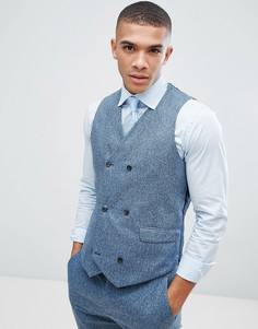 Синий узкий фактурный жилет из 100%-го шелка ASOS Wedding - Синий