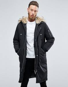 Черная плотная парка с отделкой из искусственного меха ASOS - Черный