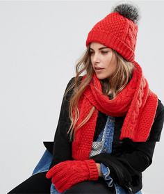 Подарочный набор из вязаной шапки, шарфа и перчаток Boardmans - Красный