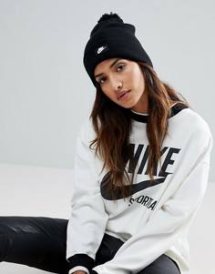 Черная шапка-бини с помпоном Nike - Черный