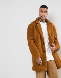 Свободное пальто с искусственным мехом ASOS - Оранжевый