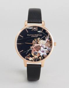 Часы с черным кожаным ремешком и цветочным принтом на циферблате Olivia Burton OB16CS01 - Черный