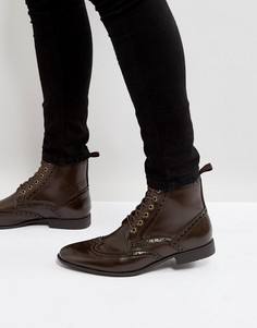Коричневые ботинки-броги из искусственной кожи на шнуровке ASOS - Коричневый