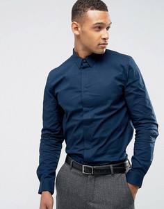 Эластичная хлопковая рубашка узкого кроя Threadbare Premium - Темно-синий