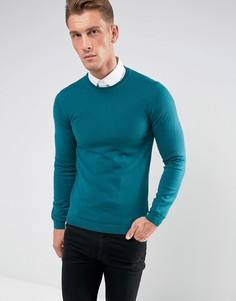 Сине-зеленый узкий джемпер из мериносовой шерсти ASOS - Зеленый