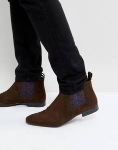 Коричневые замшевые ботинки челси с принтом пейсли Silver Street - Коричневый