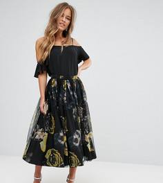 Юбка для выпускного из тюля с цветочным принтом ASOS PETITE - Мульти