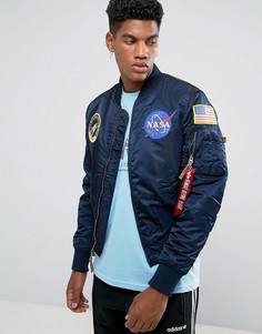 Темно-синий утепленный бомбер Alpha Industries MA-1 VF Nasa - Темно-синий