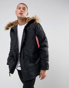 Черная парка со съемной отделкой из искусственного меха Alpha Industries Explorer - Черный