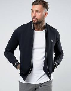 Черный трикотажный бомбер с контрастной отделкой Fred Perry - Черный