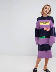 Платье-джемпер в полоску с надписью Women Unite Monki - Фиолетовый