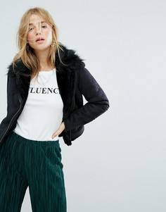 Байкерская куртка из искусственной замши и искусственного меха New Look - Черный