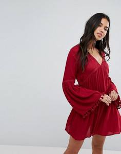 Платье-туника с рукавами клеш и отделкой Lunik - Красный