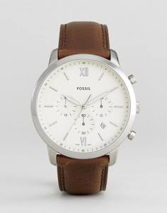 Часы с коричневым кожаным ремешком и хронографом Fossil FS5380 Neutra - Коричневый