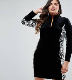 Бархатное платье с зебровой вставкой ASOS CURVE - Мульти