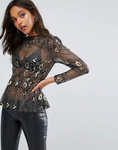 Прозрачная блузка с эффектом металлик и кружевом Missguided - Черный